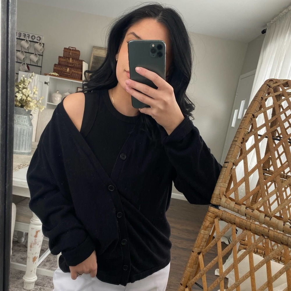 Vintage style Perry Ellis black button up oversized cardigan size XL